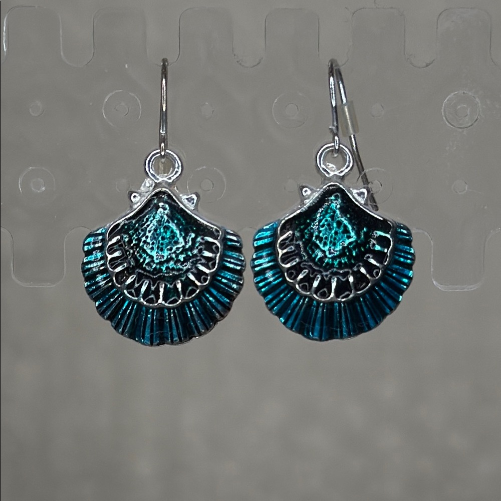 Art Deco Silver and Blue Fan Earrings